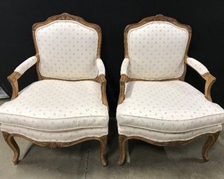 Pair Vintage Cream tn Upholstered Bergeres chairs