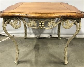 Vintage Wood Top Metal Leg Side Table
