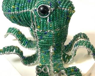 Arts & Crafts Handmade Beaded Wire Octopus Figural