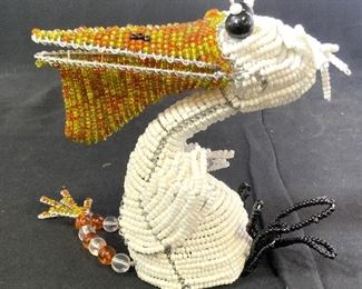 Handmade Arts & Crafts Wire Beaded Stork Figural