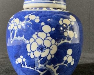 Blue Porcelain Ginger Jar with Floral Designs