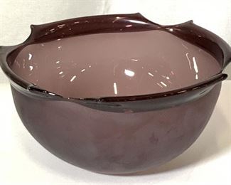 Signed Purple Art Glass Centerpiece Bowl