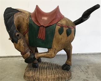 Wooden Horse Sculpture, 22 in HT