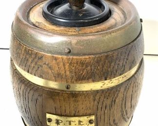 Vintage English Oak & Brass Barrel