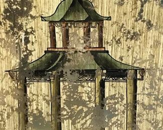 Chinese Architecture Painting on Mirrored Surface