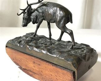 Signed F.O KLAR Vienna Bronze Elk Figural Blotter