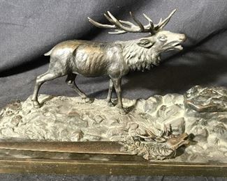 Signed Vienna Bronze Moose Desk Set