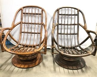 Pair MCM Rattan Bamboo Style Chairs