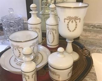 Wonderful French gilt porcelain vanity set.  Mint condition!