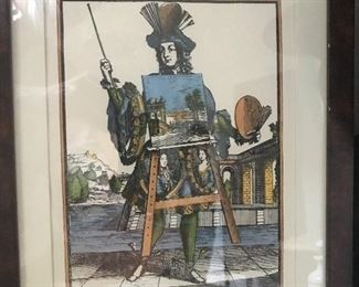Antique french hand tinted lithograph 
