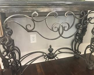 Custom wrought iron marble top console 