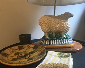 Antique Staffordshire sheep lamp