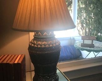 Vintage green tile inlay lamp
