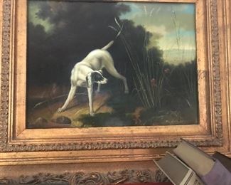 Oil painting of Dog in the river bank