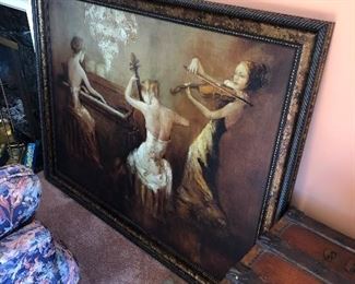 Lithograph - women playing violin - large