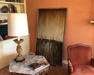 Octagon marble topped table - 70's lamp - John-Richards Art (Neiman Marcus)