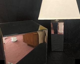 Mid-Century Mirrored Cube & Lamp 