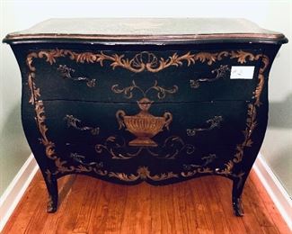 #3- Black decorative chest 43 inches wide by 21 inches deep by 37 inches high 
some minor scratching $289