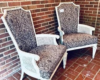 Pair of crackle/cane chairs 
26 inches wide by 40 inches tall 
see photos for damage  $180