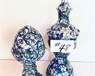 Pair of blue and white terra-cotta decor 10 to 16 inches tall $38