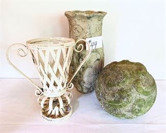 Buyers choice 
metal vase, pottery vase, concrete bowl $25 each
12 inches tall, 15.5 inches tall, 9 inches tall