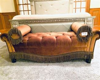 Fainting couch 
62 inches wide 24 inches deep 
seat height is 19 inches tall $225