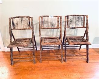 Three bamboo folding chairs
Seat height is 15 inches tall $40 for the set