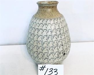 Skip Allen/ Springwood Pottery 
Vase hand painted 10”t.  $145