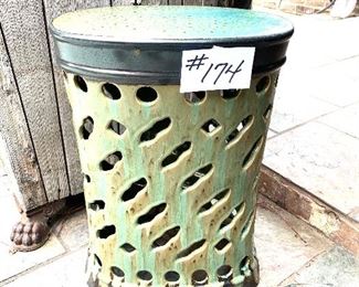 Ceramic garden stool 13 inches wide by 18 inches tall $48