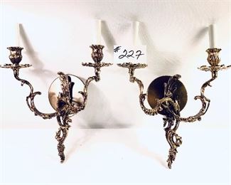 Pair of brass wall sconces 12.5 inches wide by 17 inches tall $125