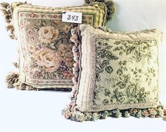 Two decorative needlepoint pillows 18 x 18 and 16 x 16 set $30