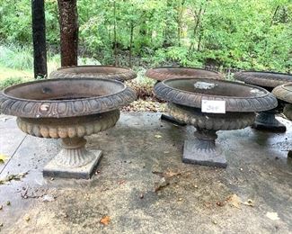 #364- 8 CAST IRON PLANTERS IN STOCK !! 24 inches wide 17 inches tall $150 per pair  ALL ARE SOLD. 