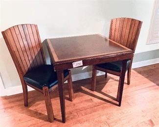 #374- Table and two chairs table 32 “x 32 “x 30 “high 
Moderate wear on table see photo
Set $165
