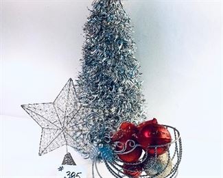 Christmas light
 silver tree 24 inches tall 
sleigh 9.5 inches wide 
tree topper 12 inches tall set $35