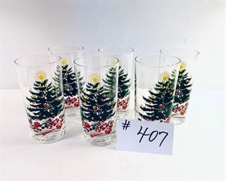 Set of six Christmas tree glasses 5.5 inches tall $15