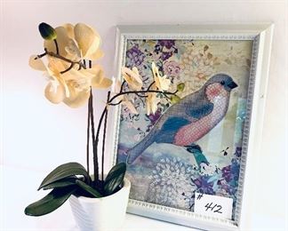 Bird picture 16 x 20 and yellow orchid set $22