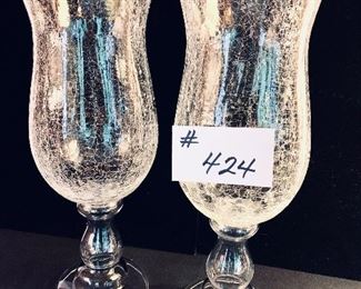 Pair of crackle glass candleholders slightly cracked 15.5 inches tall $38