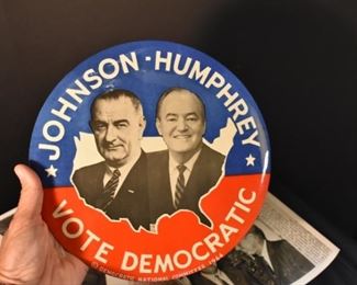 9" Political Button Johnson/Humphrey
