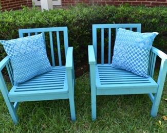 Pair of Blue Outdoor Chairs with New Pillows (with tags)