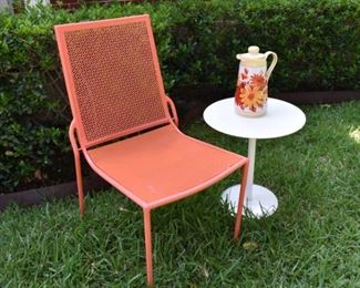Orange Patio Chair with White Pedestal Table