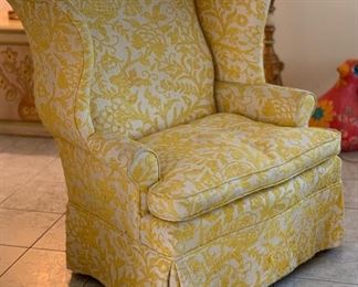 #1 1960s upholstered Wingback Chair Yellow/White