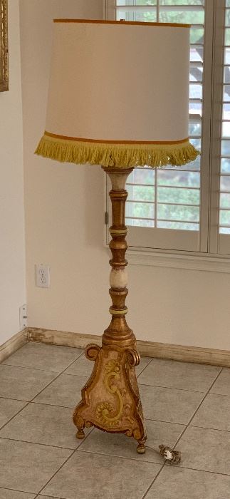#4 1960s Jeanne Valentine Mexican MCM Hand Ornate Carved Floor Lamp	60in H x 20in Diameter	