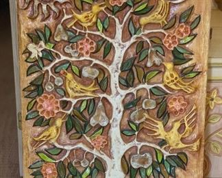 1960s Paper Mache Tree of Life Wall Art Los Gatos S.M. Allende	40x28x1.5in	HxWxD