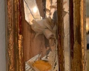 Glass Flower Preserve framed Rustic Mexico Mirror 32x39x2.5in HxWxD