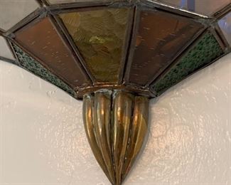2pc Mexico Punched Copper/Brass Glass Sconces PAIR	21x12x6in	HxWxD