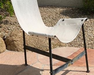 Set of 7 Vintage Canvas & Metal Patio Chairs	37.5in x 26x 27	HxWxD