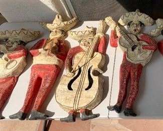 6pc 1960s Mexican MCM Jeanne Valentine Paper Mache Mariachi Band  w/ Moon	33 inches long tallest one 