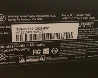 Westinghouse 26in 720p LCD TV SK-26H735S		
