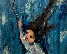*Original* Vintage Art Girl w/ Balloon 21x11x2in HxWxD