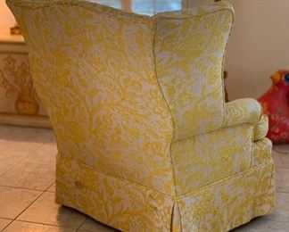 #1 1960s upholstered Wingback Chair Yellow/White 42x40x29in HxWxD